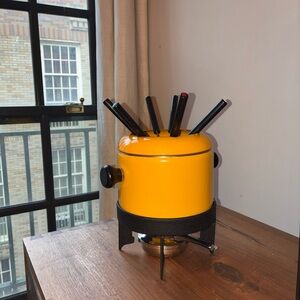 Yellow Fondue Set with Black Handles